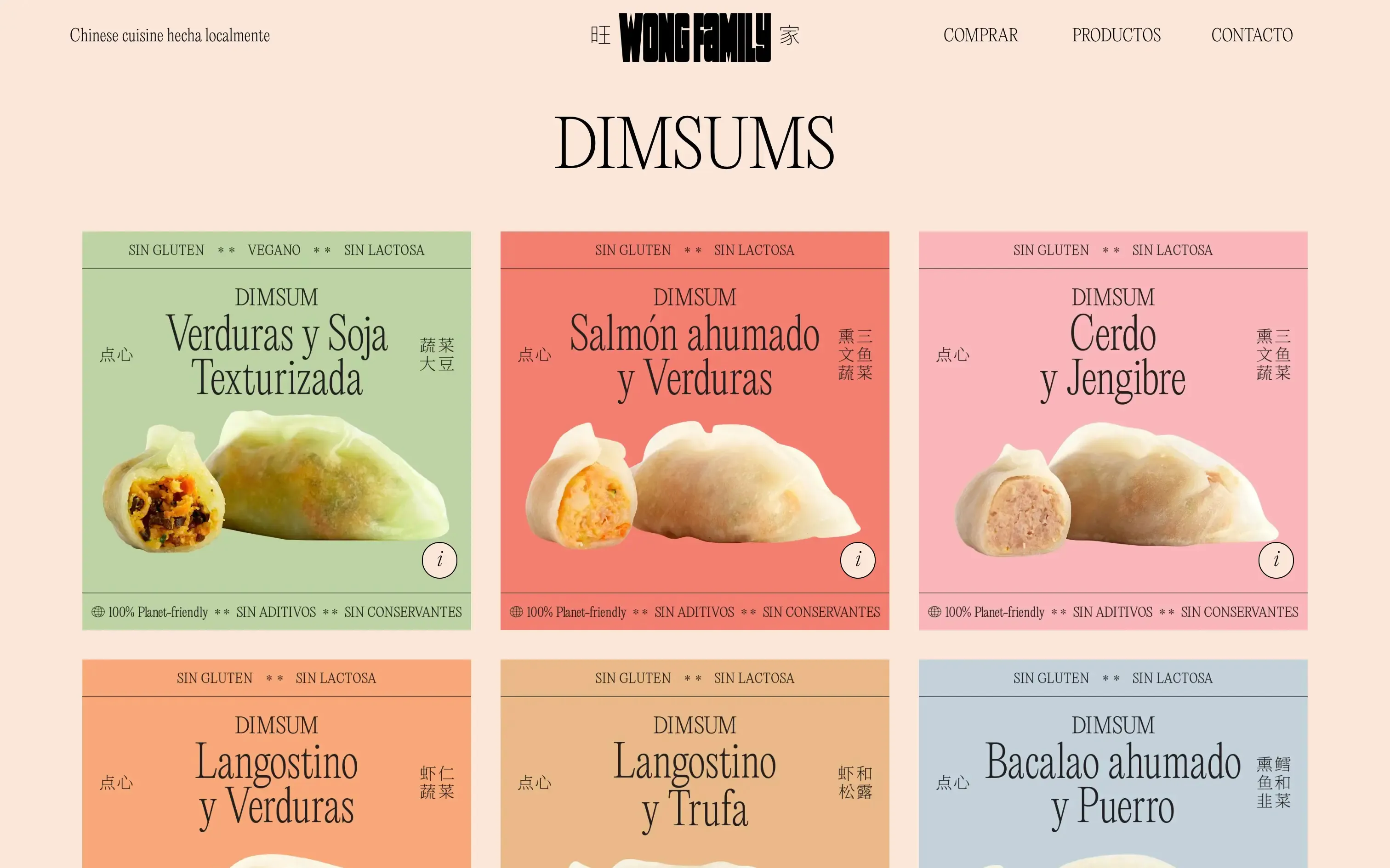 The Wong Family Food online shop showing dim sum products in colourful packaging
