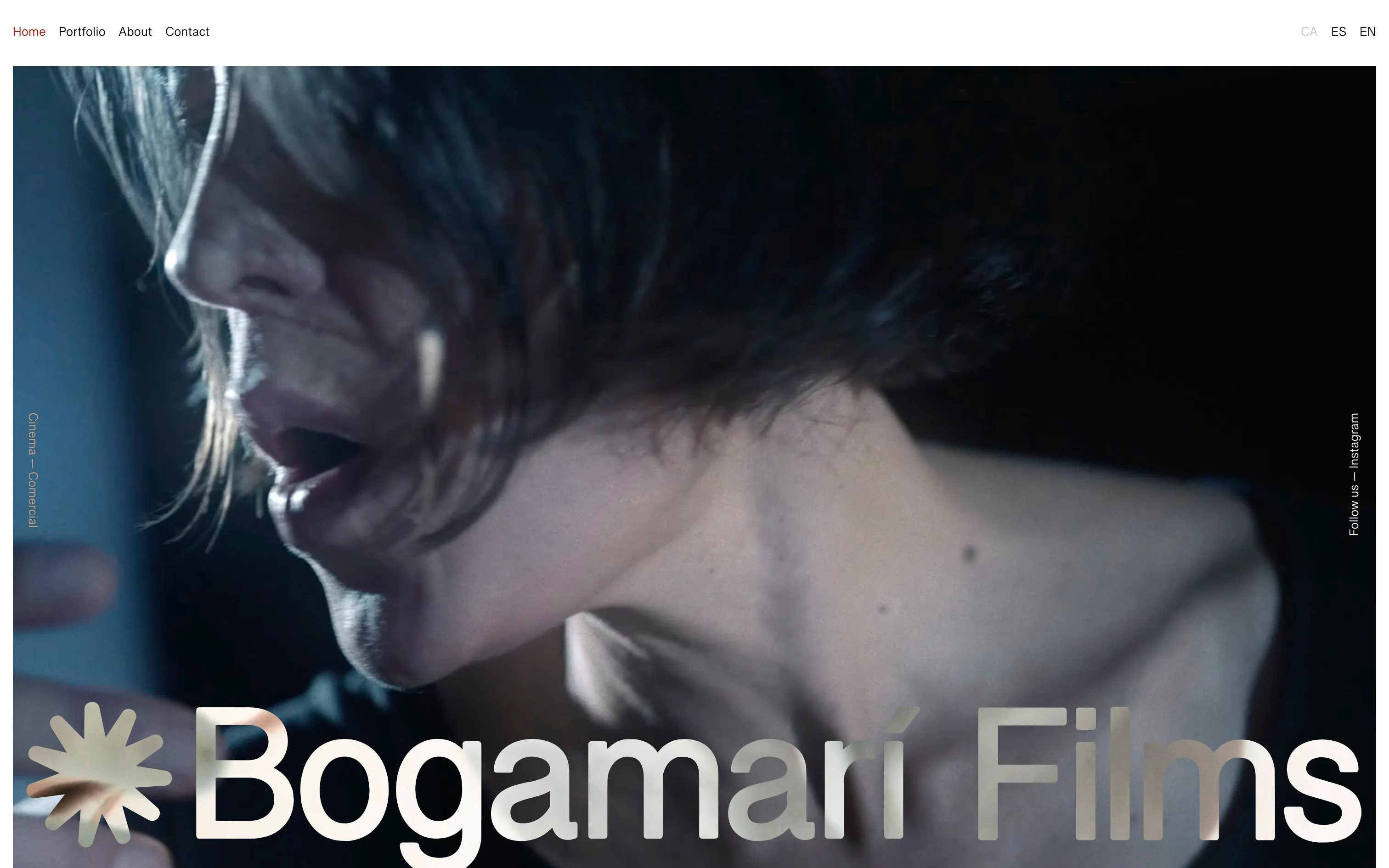 Bogamarí Films homepage with a full-screen film still and the studio logo