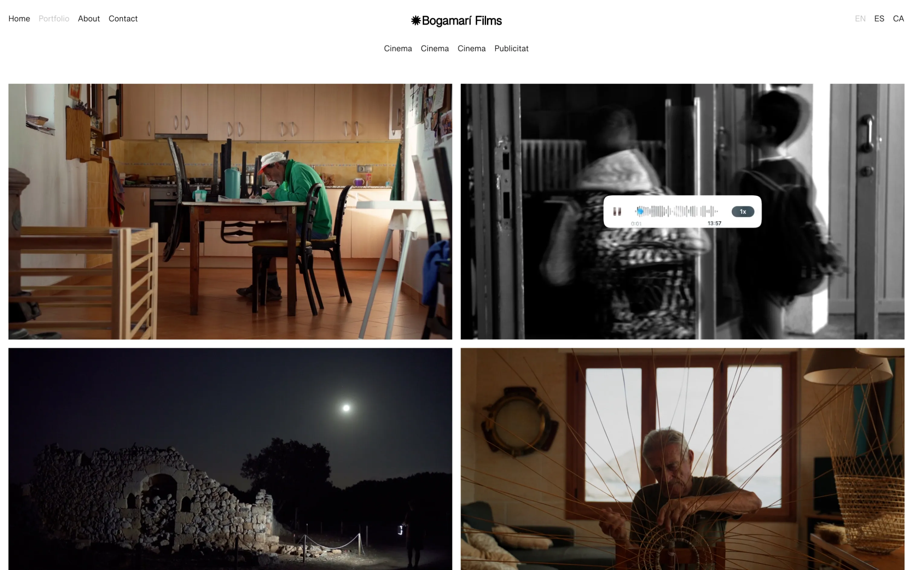Bogamarí Films projects page with a grid of documentary film stills