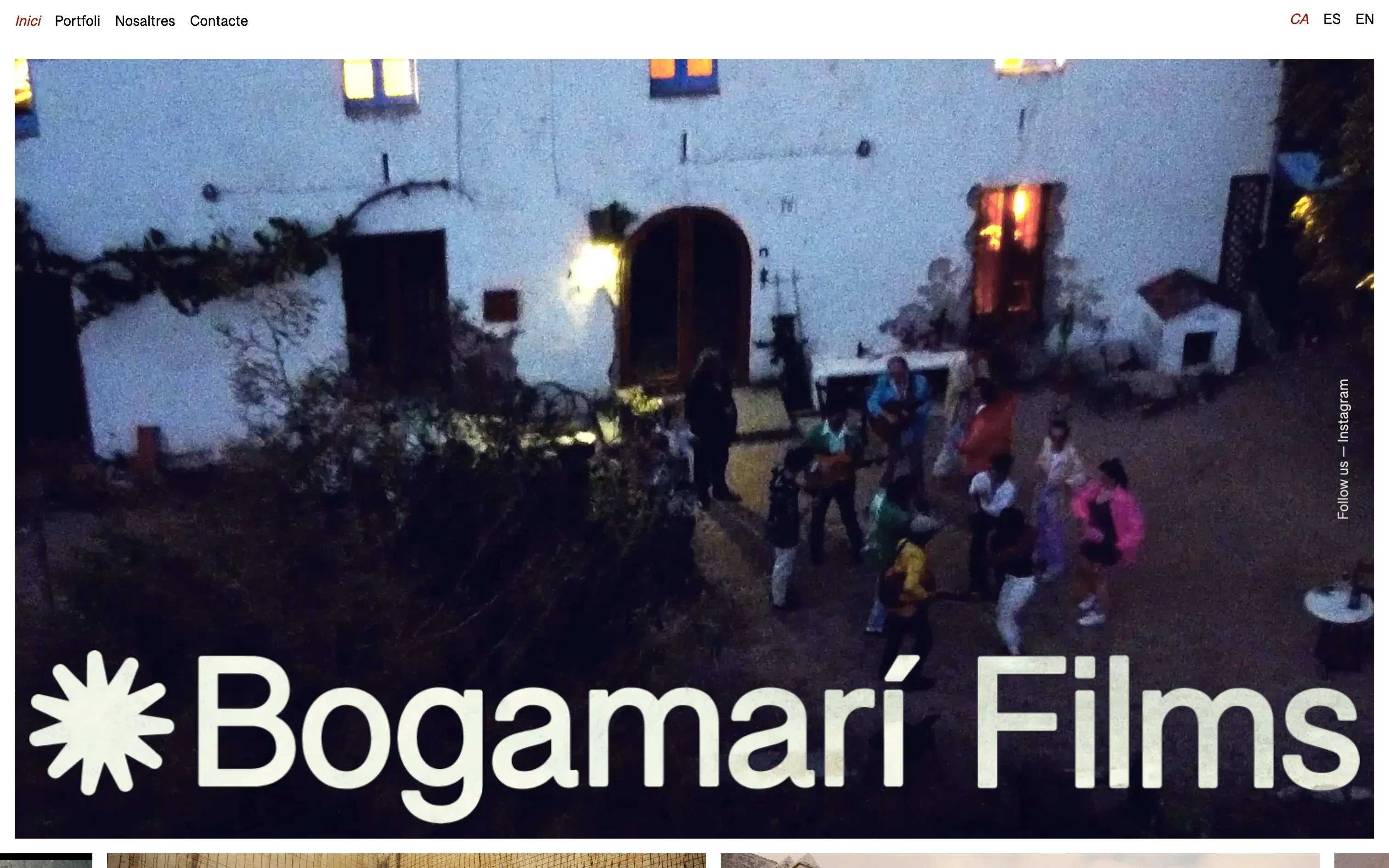 Bogamarí Films home page with the reel and the studio logo