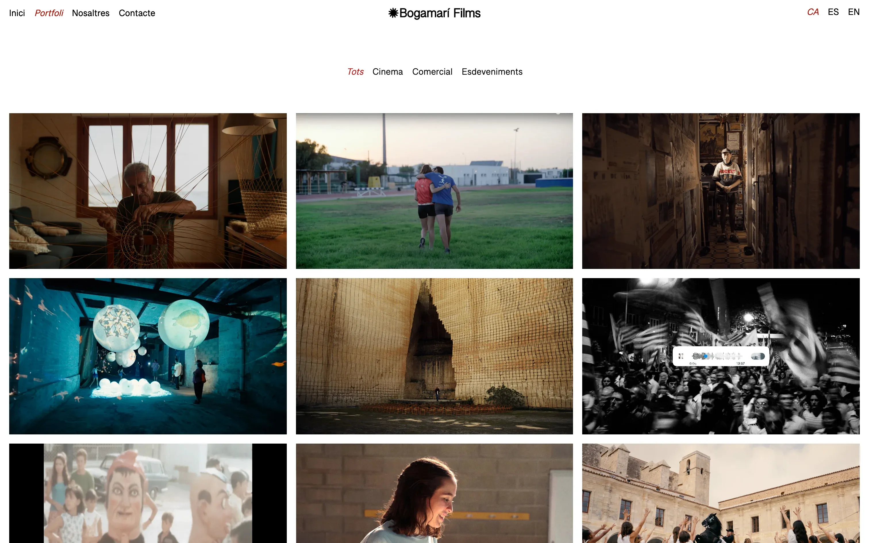 Bogamarí Films portfolio grid