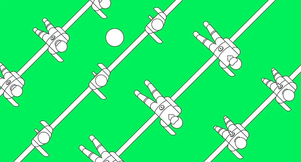 La Copa del Meao illustration of table football players on a green background