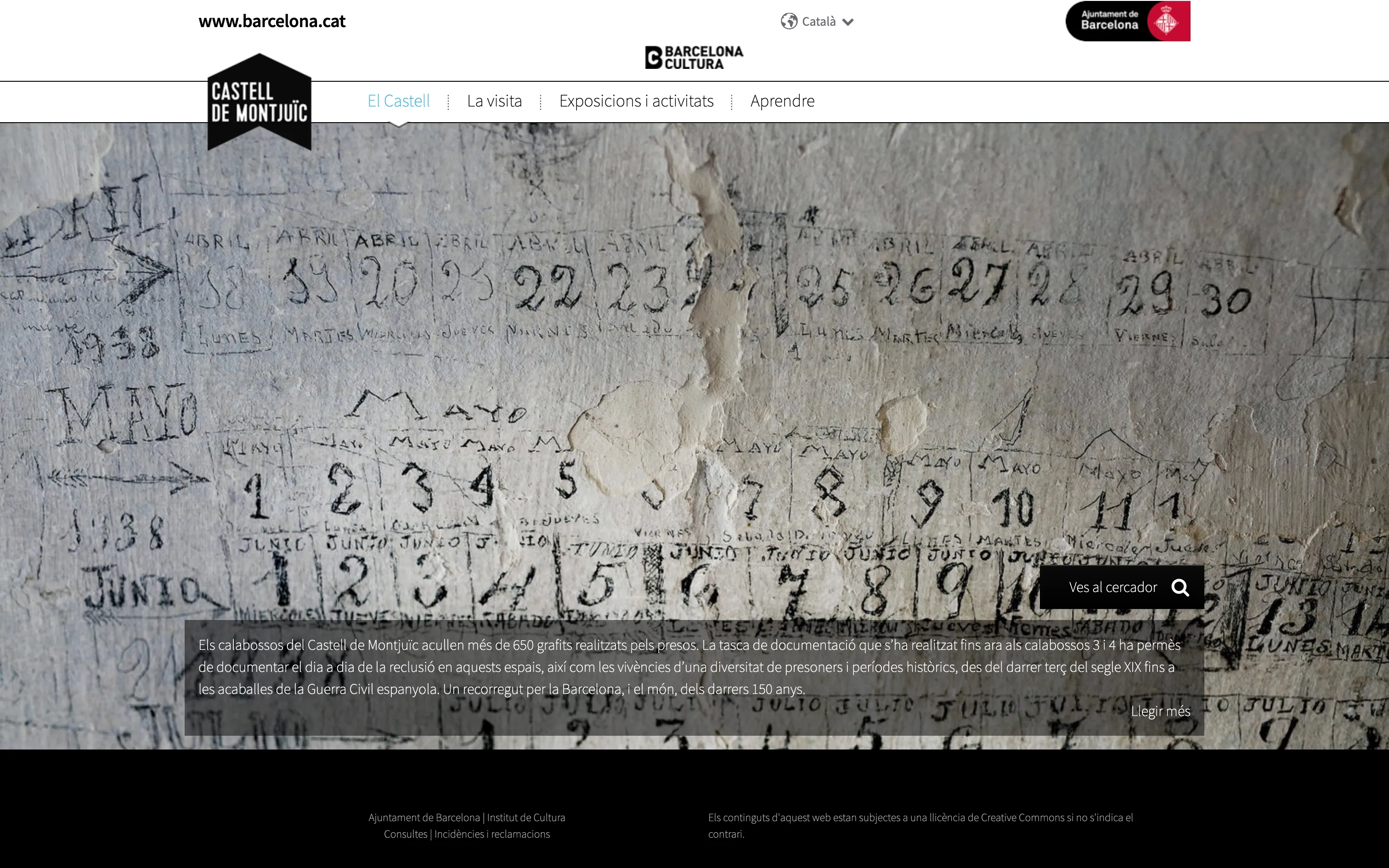 Grafits homepage over historic graffiti on a wall of Montjuïc Castle, Barcelona