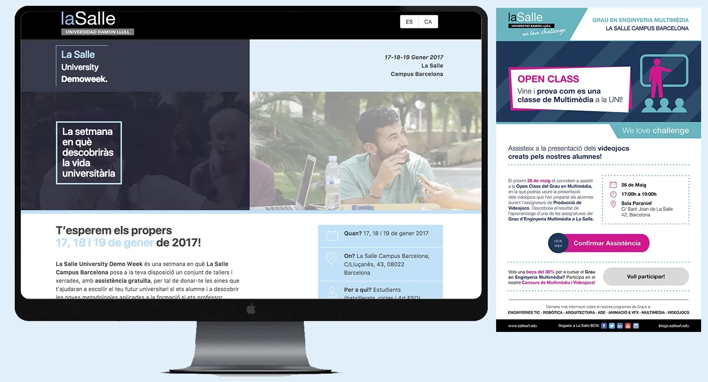 La Salle Barcelona landing pages for University Days and an open class, on desktop and mobile