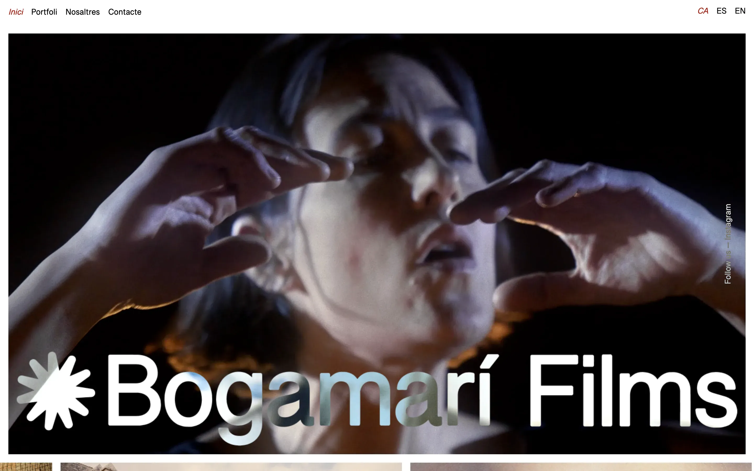 Screenshot of the Bogamarí Films website on desktop