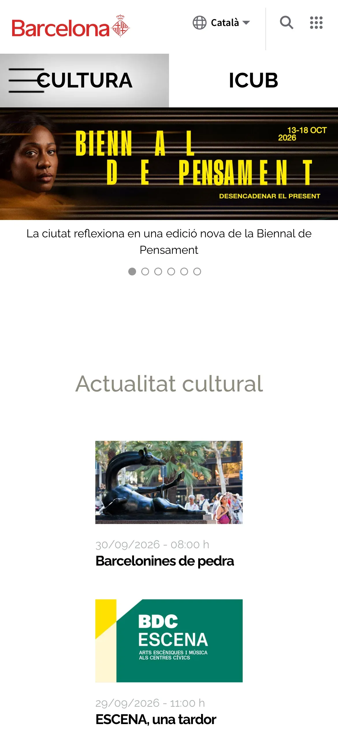 Screenshot of the Quadern Cultura website on mobile