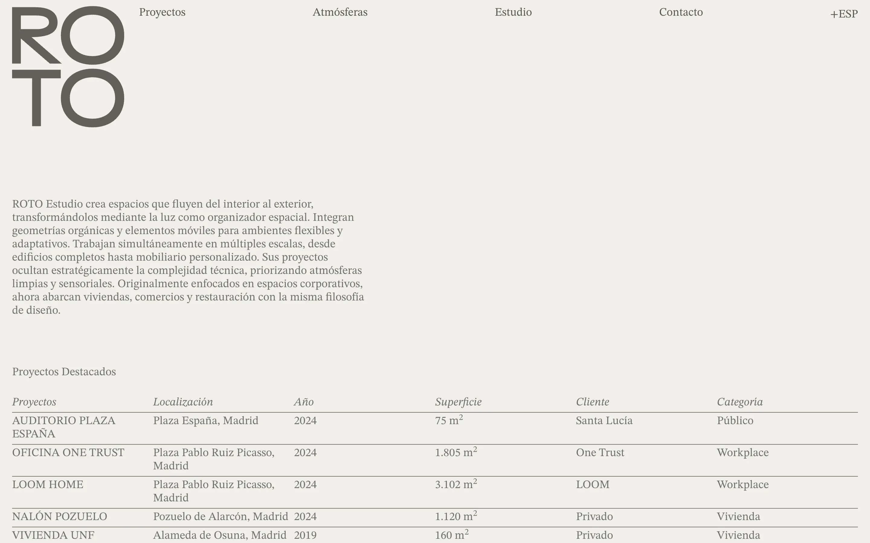 Screenshot of the ROTO Estudio website on desktop