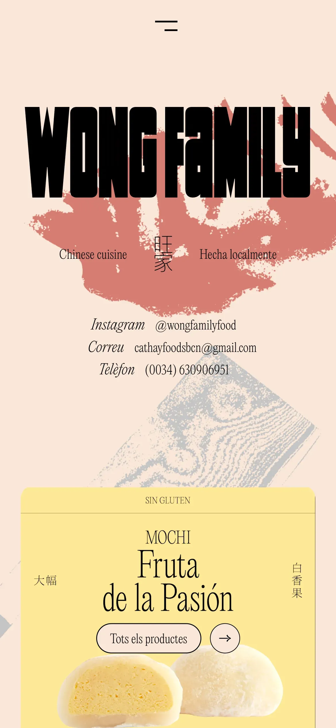 Screenshot of the The Wong Family Food website on mobile