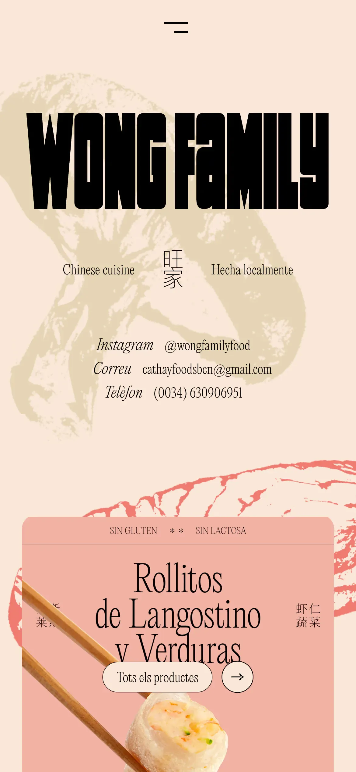 Screenshot of the The Wong Family Food website on mobile