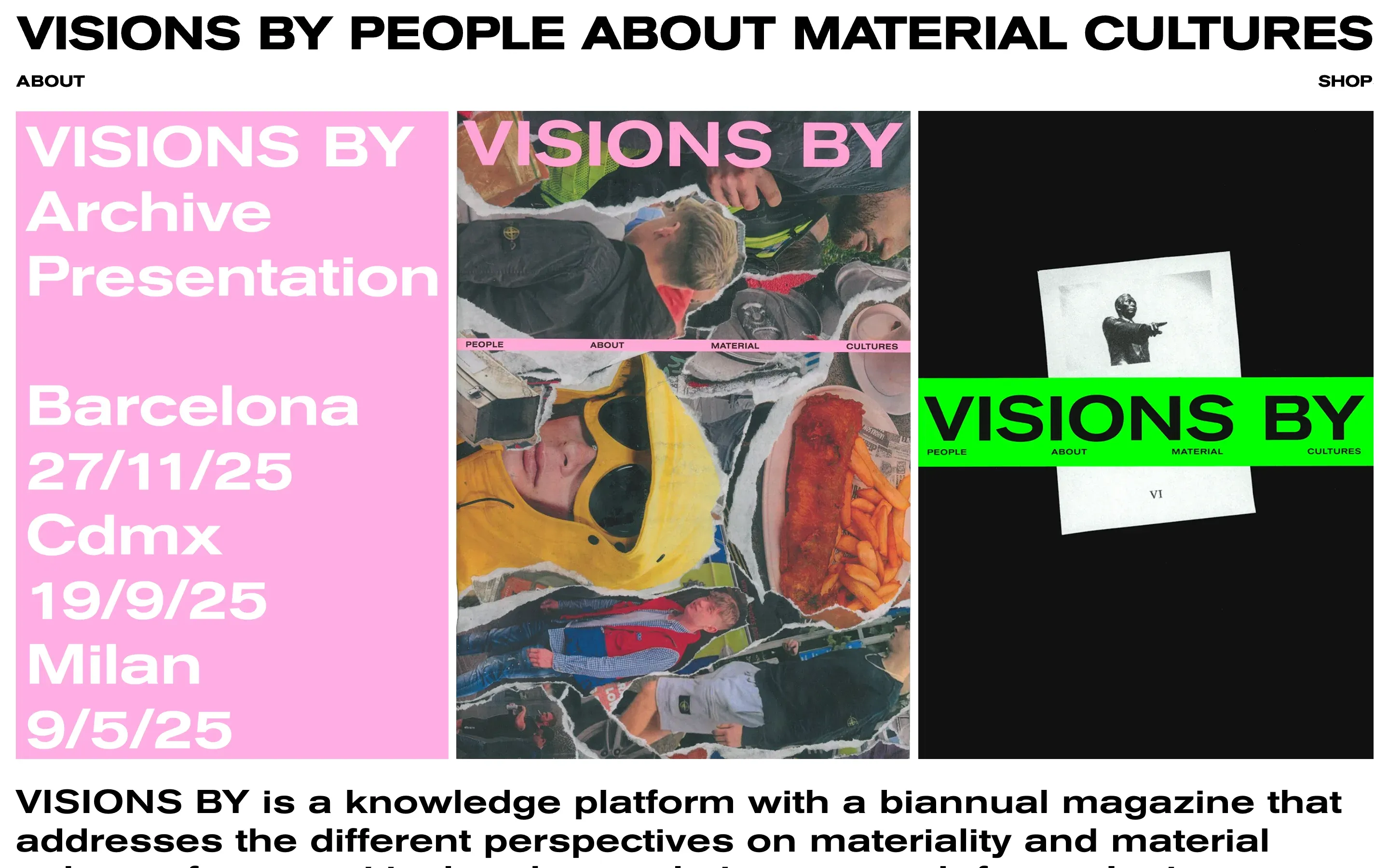 Screenshot of the Visions By Website website on desktop